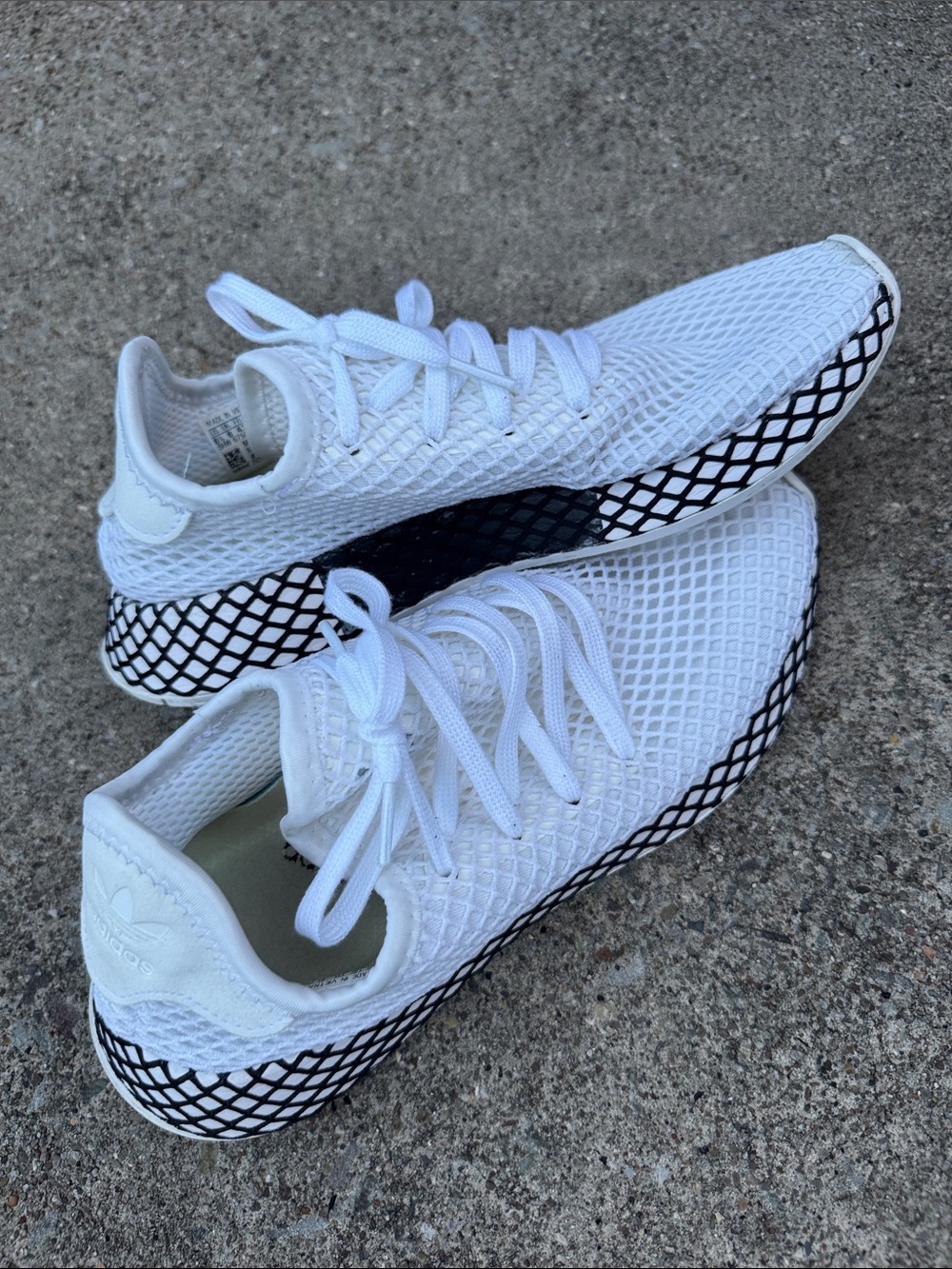 Adidas White Sneakers with Black Grid Detail - Very Stretchy Material
